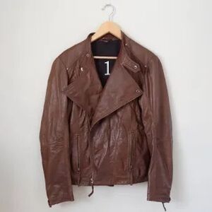 Brown Lightweight Moto Jacket with Asymmetrical Zipper